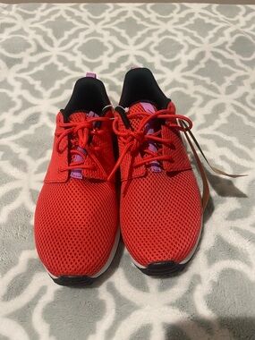 Nike Kids Red Mesh Sneakers with Purple Accents